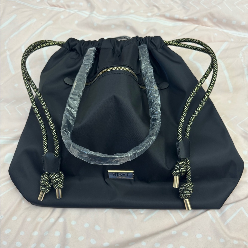Versace Black Tote with Gold Accents